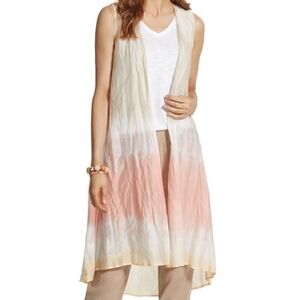 Chico’s Long Line Dramatic Tie Dye Vest Sz 1 US 8 Medium Crinkle Open Front Boho